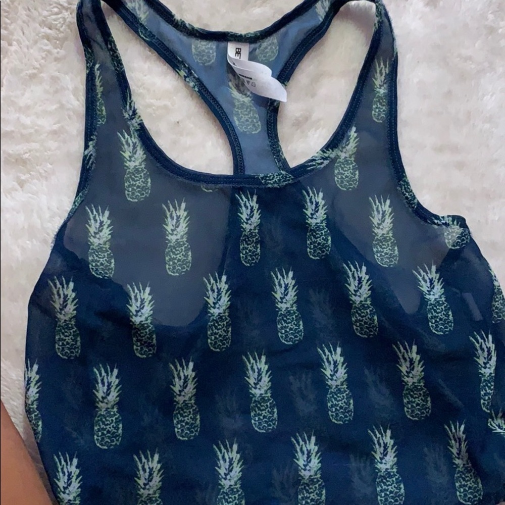Navy and green pineapple tank